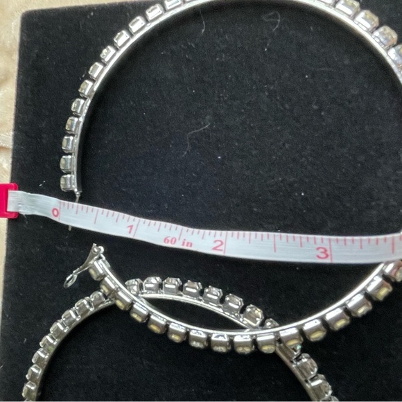 Large rhinestone hoop earrings 4” - Picture 4 of 5